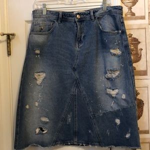 Zara  A-line Denim Skirt with destruction details